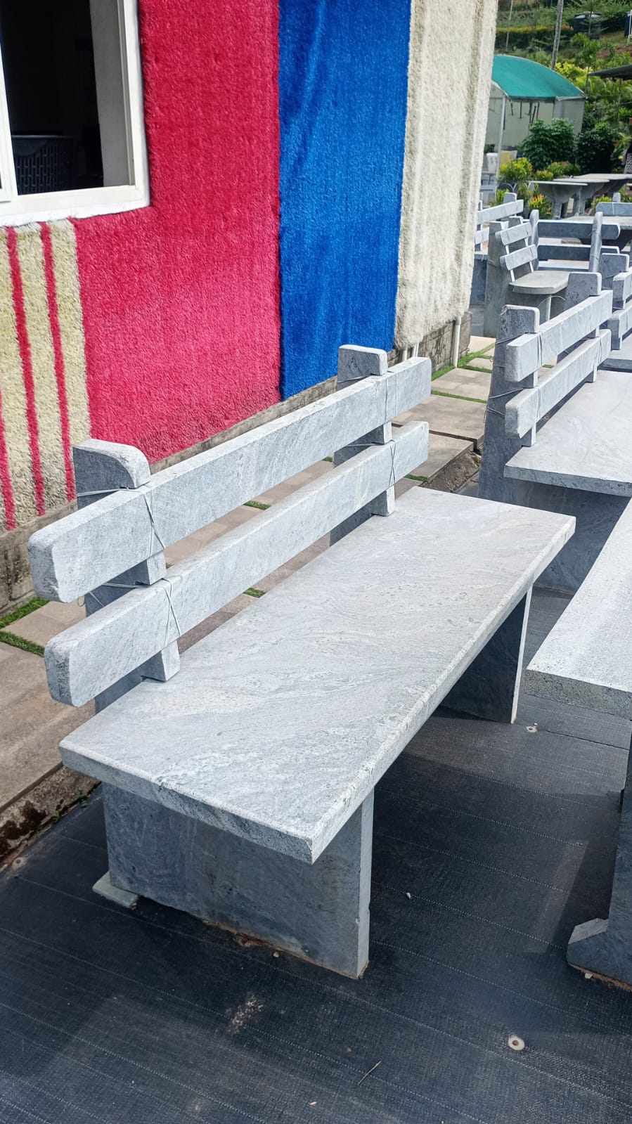 3 seat stone bench